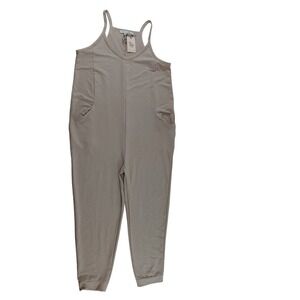 Sincerely Jules Lounge Jumpsuit Taupe V Neck Spaghetti Strap Pockets‎ Size M